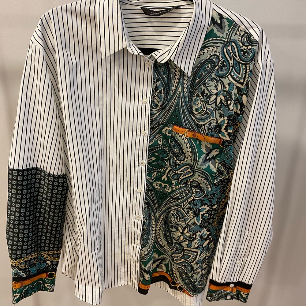 Striped silky long sleeve top